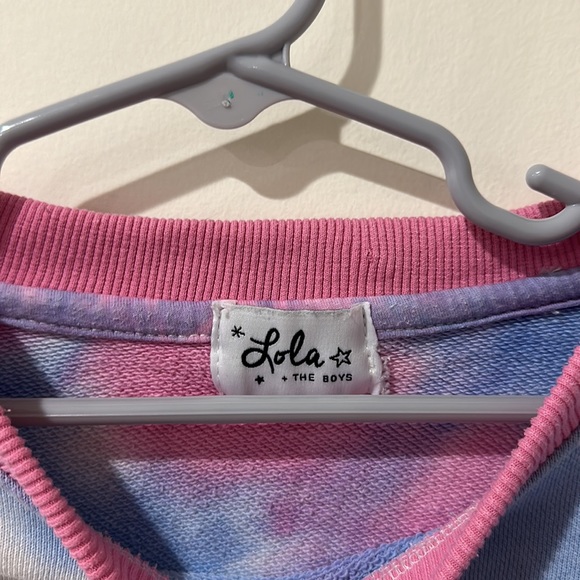 • Lola and the boys • Girls TIE DYE RUFFLE PATCH JOGGER Hoodie Pink and Blue 8 - Picture 3 of 5
